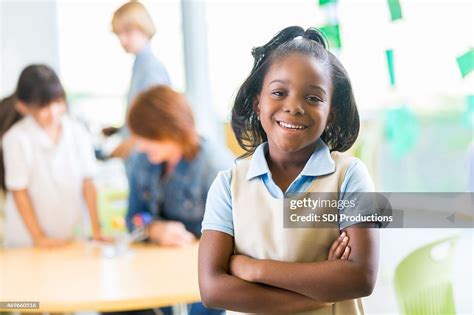 Happy Young African American Girl Wearing Private Elementary School