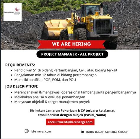 Lowongan Kerja Project Manager Di Bara Indah Sinergi Group 2023