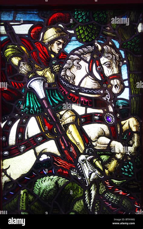 Stained Glass Panel With A Scene St George Fighting With A Dragon