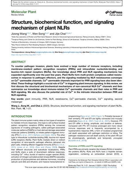 Pdf Structure Biochemical Function And Signaling Mechanism Of Plant Nlrs