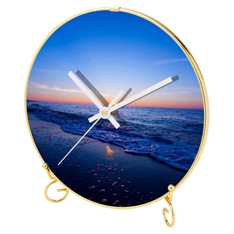 Ownta Sunset Sea Pattern Round Printed Wall Clocks With Hooks And Gold