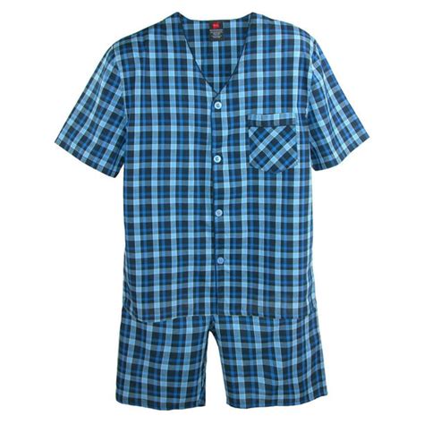 Hanes Mens Button Shirt And Shorts Woven Pajama Set 2 Piece