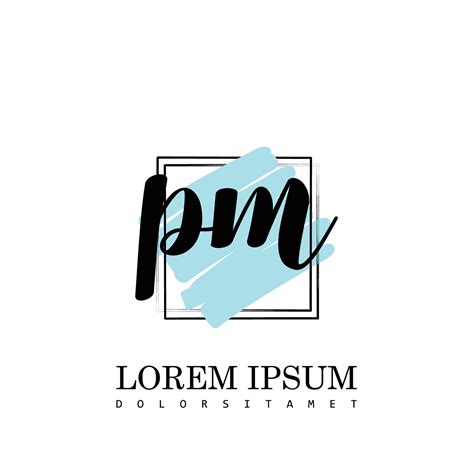 PM Initial Letter Handwriting Logo With Square Brush Template Vector