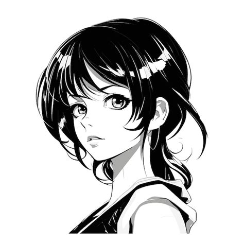 Premium Vector | Japanese anime girl black and white vector illustration