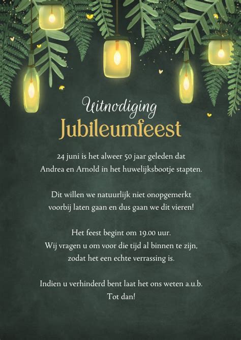 Uitnodiging Jubileumfeest 50 Goud Lampjes Kaartje2go