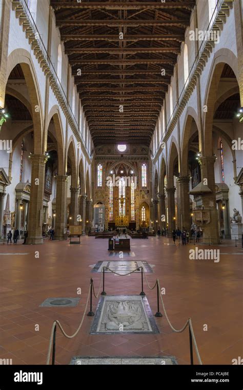 Florence, Italy - October 13 2017: Basilica di Santa Croce interior ...