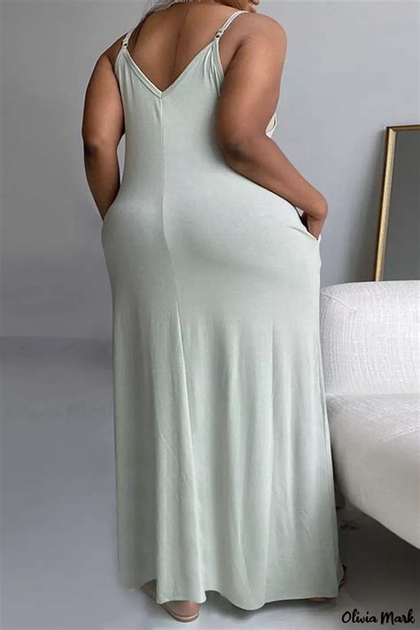 Olivia Mark Apricot Plus Size Backless Sling Dress With Solid Pattern