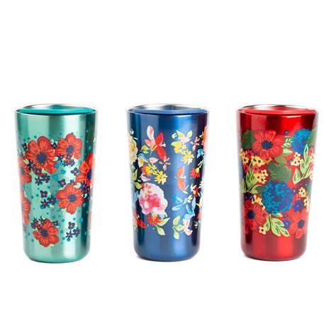 The Pioneer Woman Red Navy Teal Steel Floral Stainless Tumbler 3 Piece Walmart Inventory