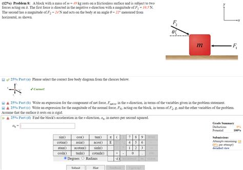 Solved Problem A Block With A Mass Of M Kg Chegg