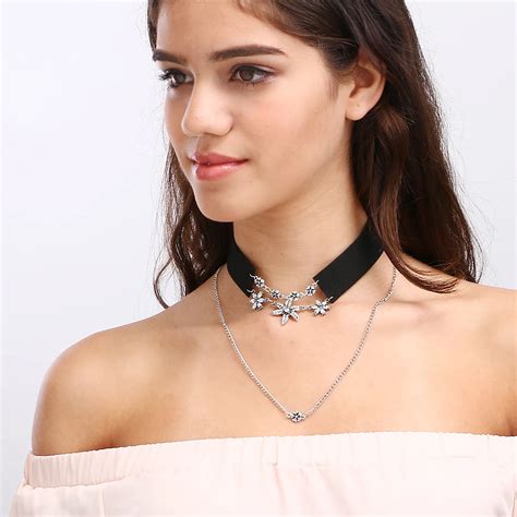 If You New Design Crystal Flower Leather Choker Necklaces Gothic Collar Choker Punk Pendents