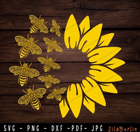 Sunflower And Bee Svg Sunflower Svg Bee Svg Honey Bee Svg Etsy