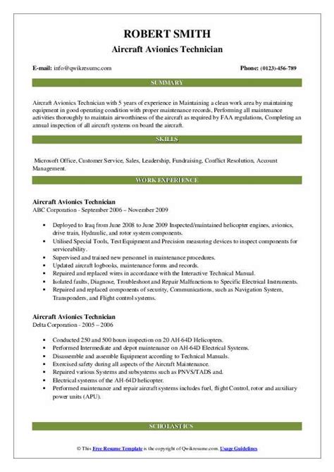 Aircraft Avionics Technician Resume Samples | QwikResume