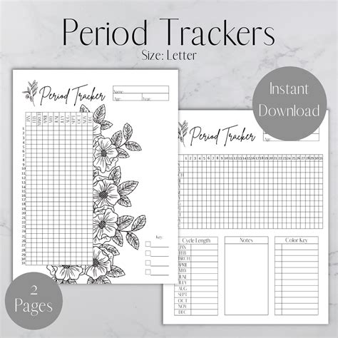 Period Tracker Printable Menstrual Cycle Tracker Period Calendar