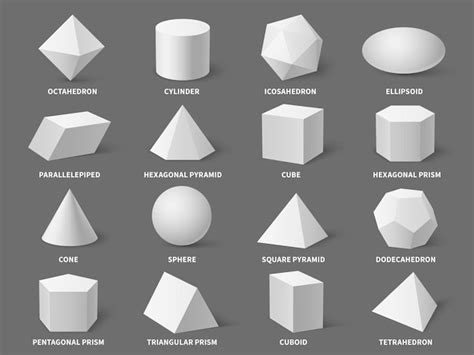 Formas geométricas 3d. geometria básica branca realista forma esfera e ...