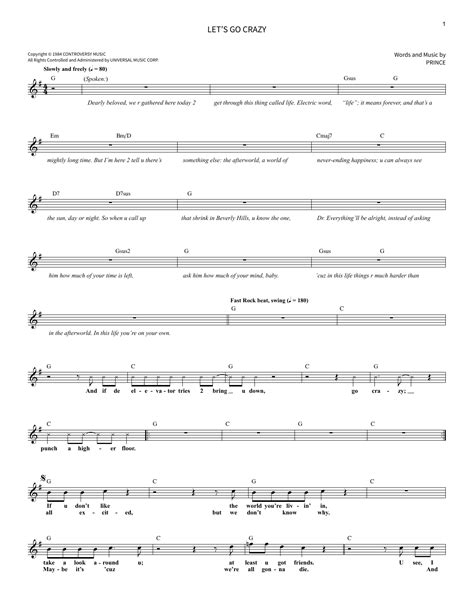 Let S Go Crazy By Prince Sheet Music For School Of Rock Vocal At Sheet Music Direct