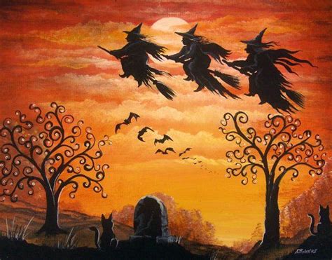 Witches Flight Halloween Prints Halloween Art Halloween Painting