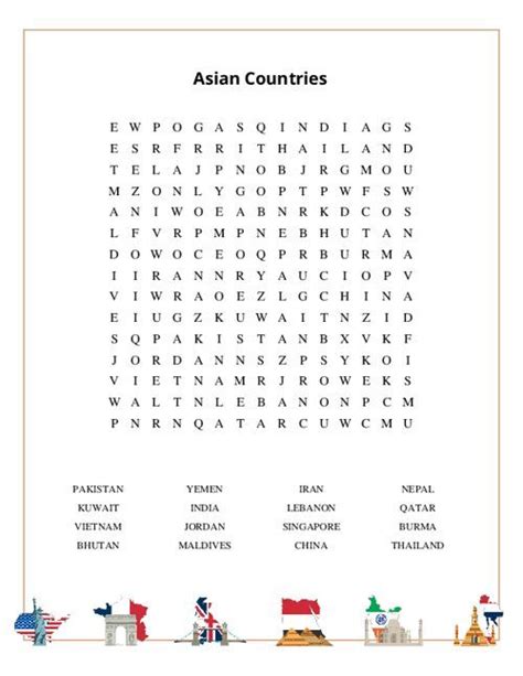 Asia Word Search Printable