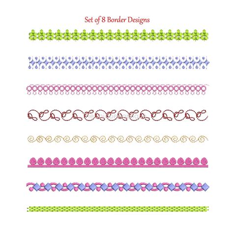 Set Of 8 Border Embroidery Designs Line Machine Embroidery Design