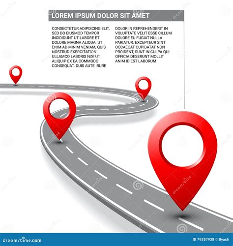 Vector Pathway Road Map With Gps Route Pin Icon Stock Illustration