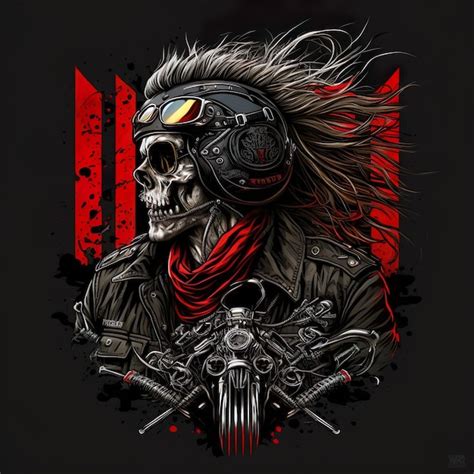 Premium Photo Skull Head Biker Illustration