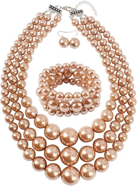 Amazon Kosmos Li Large Pearl Jewelry Set Layer Simulated Brown