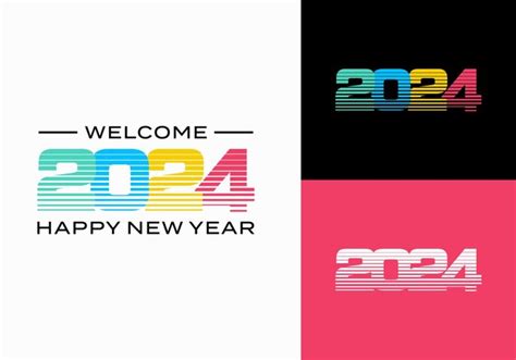 Premium Vector 2024 Happy New Year Number Text Horizontal Stripes