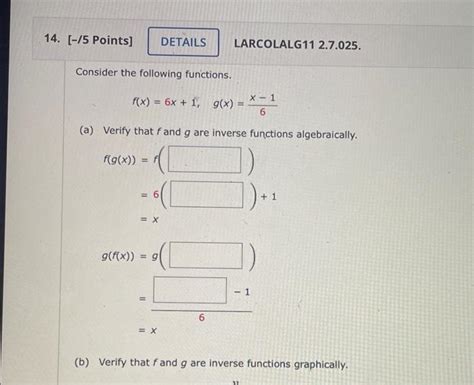 Solved Consider The Following Functions F X 6x 1 G X 6x−1