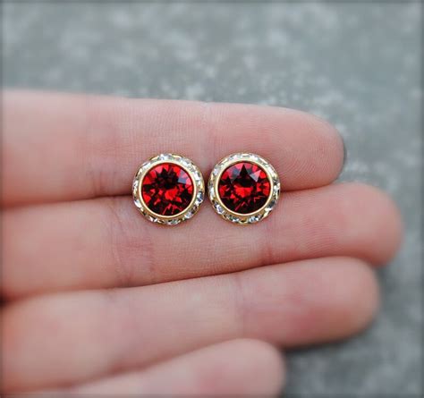 Red Diamond Earrings Swarovski Crystal Ruby Red Stud Earrings | Etsy