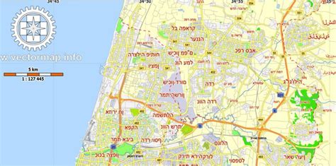 Tel Aviv Yafo Israel Printable Hebrew Vector Map Adobe Illustrator