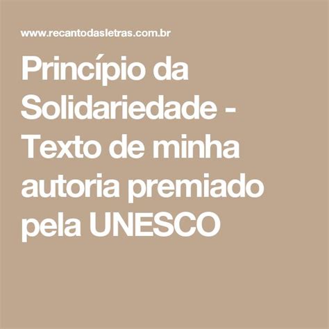 Princípio da Solidariedade Texto de minha autoria premiado pela UNESCO