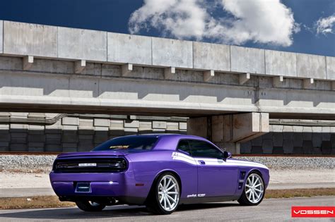 Plum Crazy Dodge Challenger Customized And Boasting White Stripes