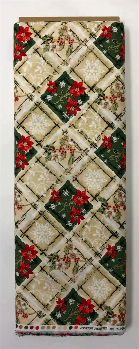 RTC Cotton 44 Wide Christmas Holiday Poinsettia Metallic Fabric Per