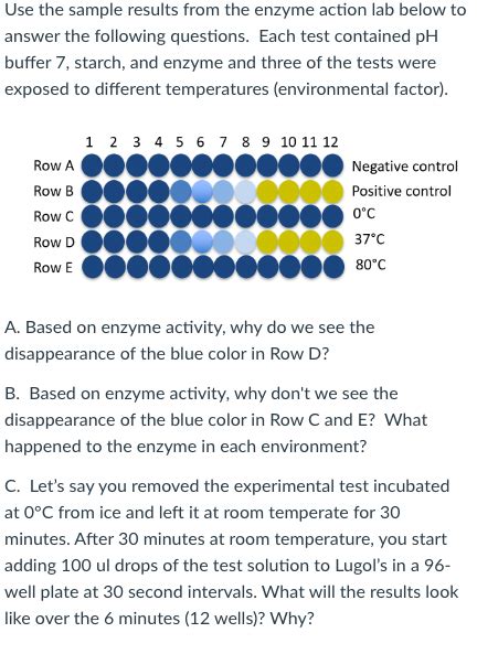 Solved Use the sample results from the enzyme action lab | Chegg.com