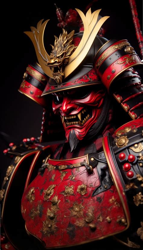 Uma Armadura De Samurai Vermelha E Preta A Red And Black Samurai