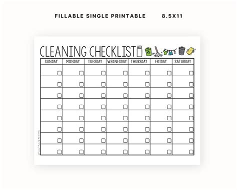 Home Cleaning Checklist Printable and Fillable PDF - Etsy