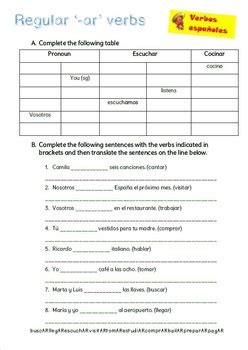 Spanish Regular Ar Verbs Worksheet By Maria G TPT