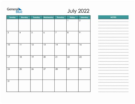 July 2022 Monthly Calendar Pdf Word Excel