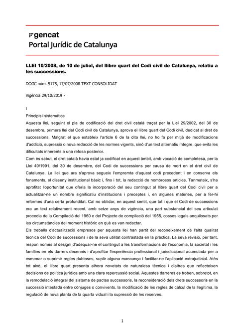 Codi Civil Català successions LLEI 10 2008 de 10 de juliol del