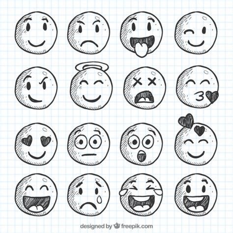 Set Of Hand Drawn Smiley Faces Sketched Facial