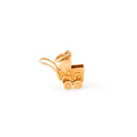Vintage Movable 14K Gold Baby Carriage Charm