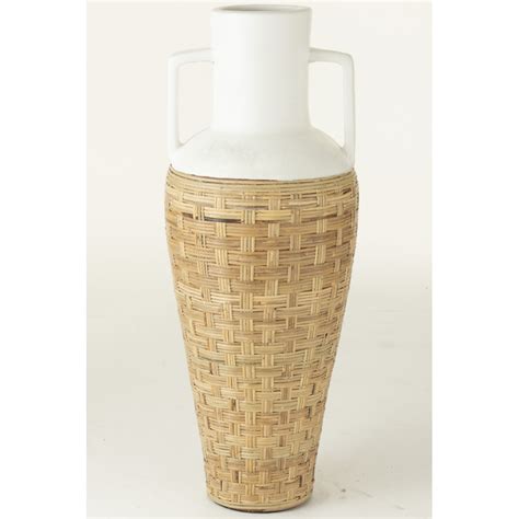 Vase Tissage Anses Terracota Rotin Blanc Naturel J Line