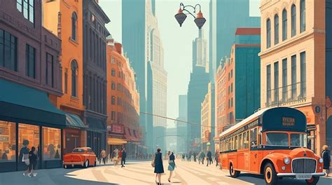 Premium AI Image | vector Illustration of a Bustling Urban Street