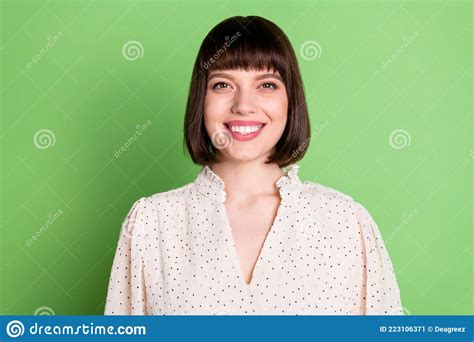 Photo Of Young Cheerful Attractive Woman Happy Positive Toothy Smile