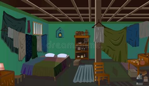 Village Poor Room Inside Room Interior Vector Illustration Stock