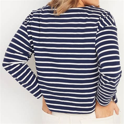 Old Navy Loose Mariner Stripe Long Sleeve Henley T Shirt Navy Blue