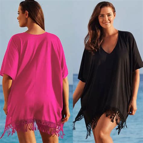 3xl Black Tassel Women Swimwear Summer Beach Cover Up Plus Size Outings