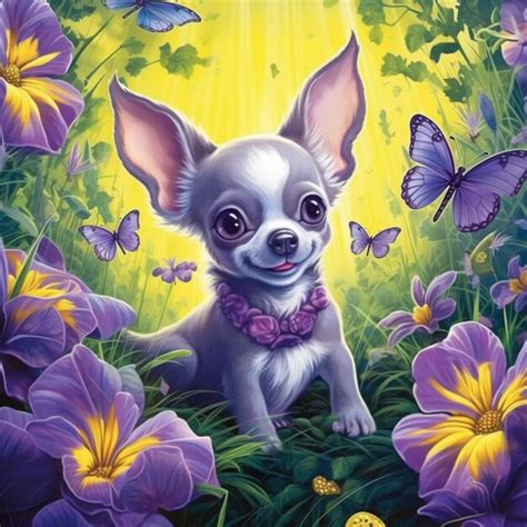 Premium Photo A Painting Of A Chihuahua Dog Sitting In A Field Of