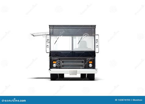 Black Realistic Food Truck Isolated On White 3d Rendering Stock