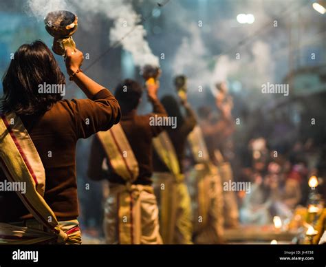 Varanasi, India - Circa January 2016 - Ganga aarti in Varanasi Stock Photo - Alamy