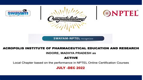 Nptel Swayam Acropolis Institute Of Pharmaceutical Education And